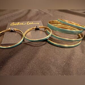 Cookie Lee- turquoise and gold bracelet and hoops
